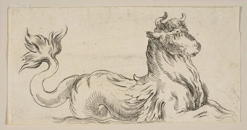 Plate 9: Marine Bull, from "Various figures and doodles" (Diverses figures et griffonnemens) Wall Art by Stefano della Bella - High-Resolution Digital Print