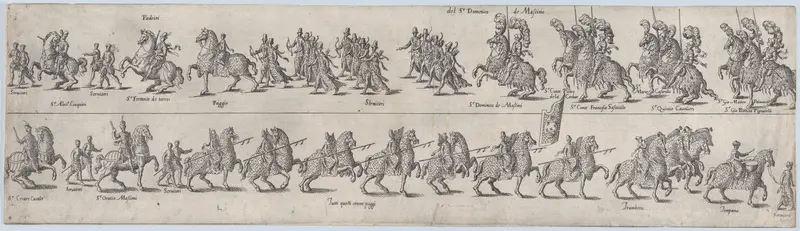 Plate depicting Domenico de Massimo, from a series of twelve showing knights and their attendants dressed for a tournament (plate 4) Wall Art by Anonymous - High-Resolution Digital Print