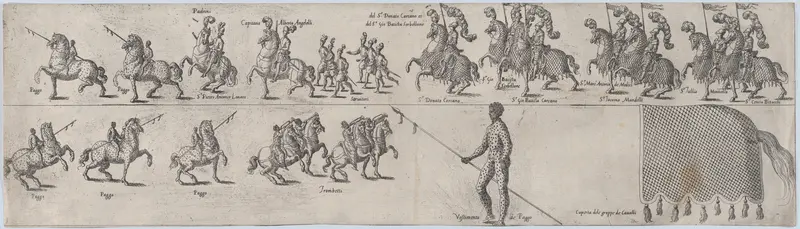 Plate depicting Donato Carcano, from a series of twelve showing knights and their attendants dressed for a tournament (plate 3) Wall Art by Anonymous - High-Resolution Digital Print