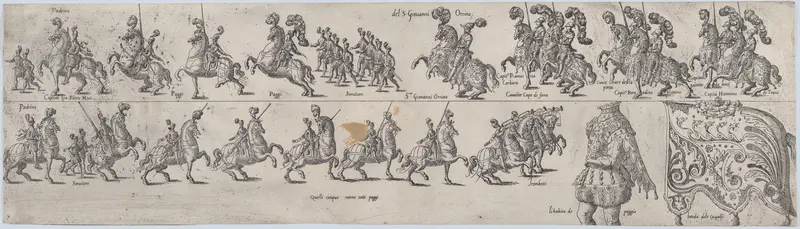 Plate depicting Giovanni Orsino, from a series of twelve showing knights and their attendants dressed for a tournament (plate 7) Wall Art by Anonymous - High-Resolution Digital Print