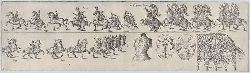 Plate depicting Giovanni Orsino, from a series of twelve showing knights and their attendants dressed for a tournament (plate 8) Wall Art by Anonymous - High-Resolution Digital Print
