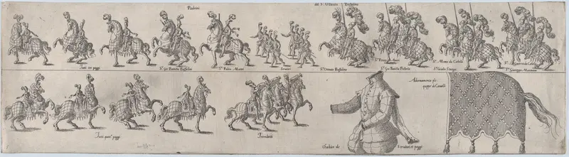 Plate depicting Ottavio Buffalino, from a series of twelve showing knights and their attendants dressed for a tournament (plate 5) Wall Art by Anonymous - High-Resolution Digital Print