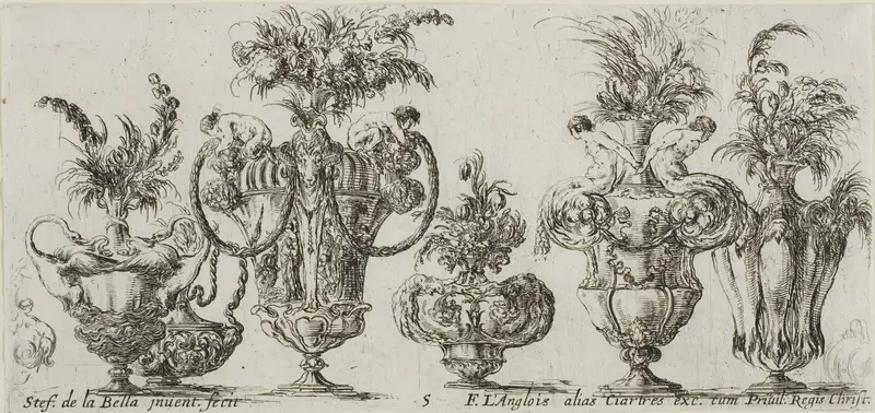 Plate Five from Collection of Various Vases Wall Art by Stefano della Bella - High-Resolution Digital Print