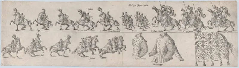 Plate for Giorgio Cesarini, from a series of twelve showing knights and their attendants dressed for a tournament (plate 10) Wall Art by Anonymous - High-Resolution Digital Print