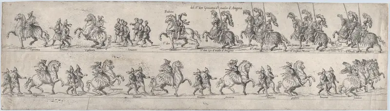 Plate for Giovanni d'avalos d'Aragona, from a series of twelve showing knights and their attendants dressed for a tournament (plate 2) Wall Art by Anonymous - High-Resolution Digital Print