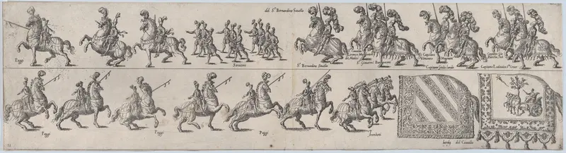 Plate for Sr. Bernardino Savello, from a series of twelve showing knights and their attendants dressed for a tournament (plate 11) Wall Art by Anonymous - High-Resolution Digital Print