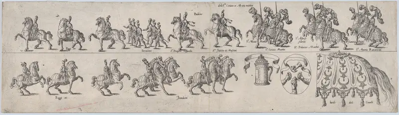 Plate for Sr. Ciriaco Matthei and Sr. Mutio Matthei, from a series of twelve showing knights and their attendants dressed for a tournament (plate 12) Wall Art by Anonymous - High-Resolution Digital Print