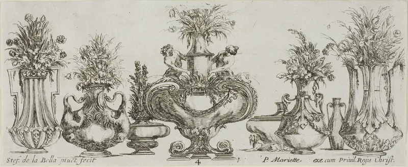 Plate Four from Collection of Various Vases Wall Art by Stefano della Bella - High-Resolution Digital Print