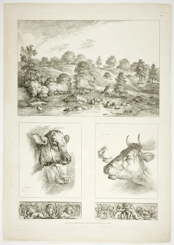 Plate Four of 38 from Oeuvres de J. B. Huet Wall Art by Jean Baptiste Huet - High-Resolution Digital Print