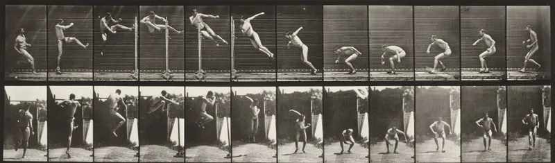 Plate Number 158. Jumping, running twist high jump Wall Art by Eadweard Muybridge - High-Resolution Digital Print