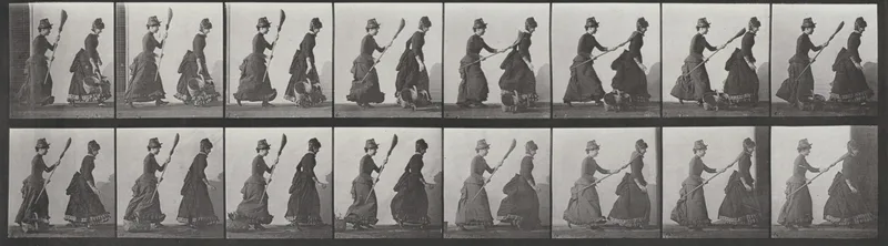 Plate Number 464. Woman chasing another with a broom Wall Art by Eadweard Muybridge - High-Resolution Digital Print