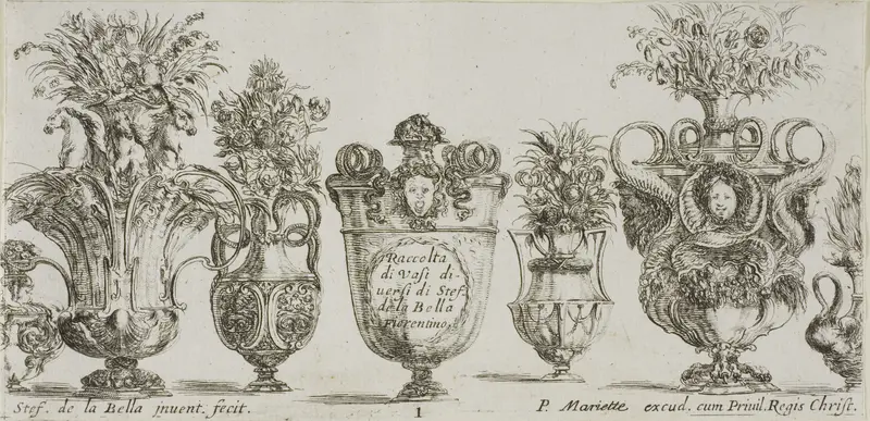 Plate One from Collection of Various Vases Wall Art by Stefano della Bella - High-Resolution Digital Print
