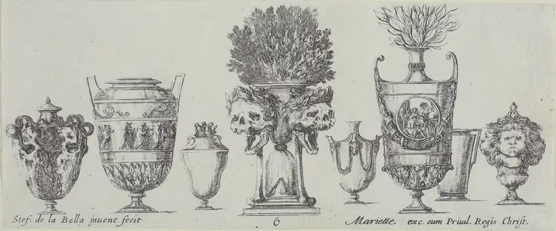 Plate Six from Collection of Various Vases Wall Art by Stefano della Bella - High-Resolution Digital Print