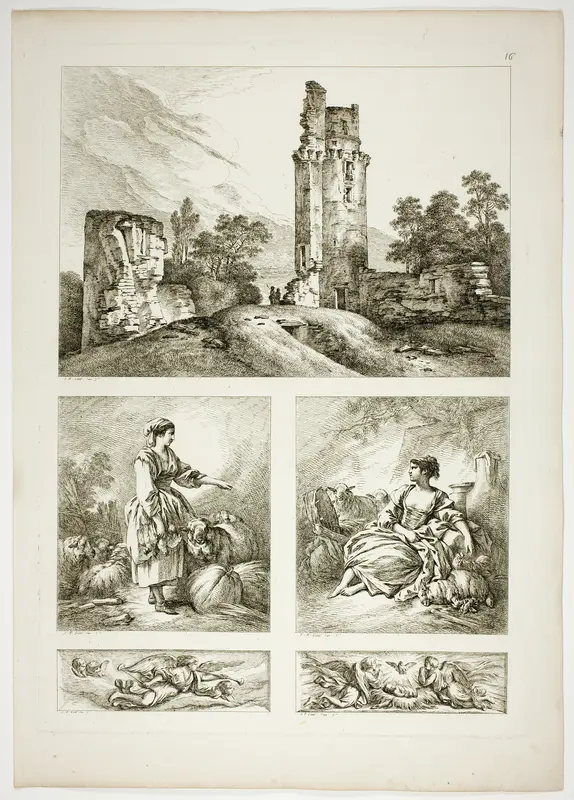 Plate Sixteen of 38 from Oeuvres de J. B. Huet Wall Art by Jean Baptiste Huet - High-Resolution Digital Print