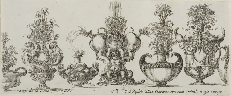 Plate Three from Collection of Various Vases Wall Art by Stefano della Bella - High-Resolution Digital Print