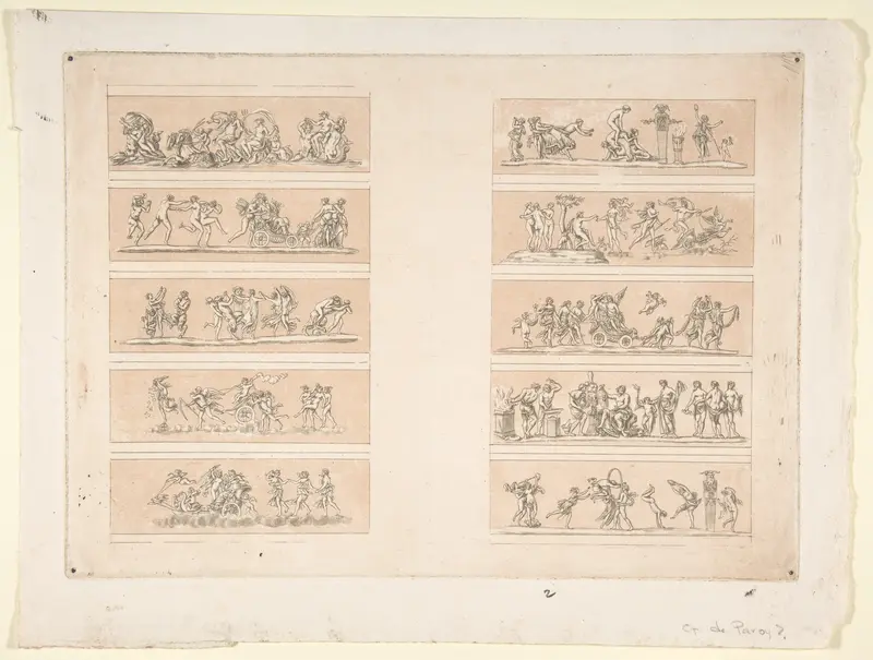 Plate with Ten Bacchanal Scenes Wall Art by Jean Philippe Guy Le Gentil, comte de Paroy - High-Resolution Digital Print