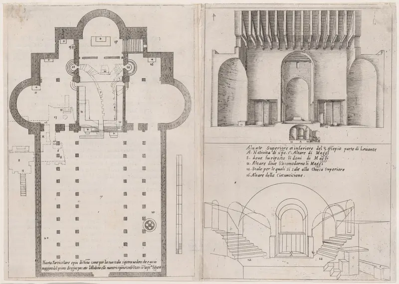 Plates 3 and 4, from "Trattato delle Piante & Immagini de Sacri Edifizi di Terra Santa" (Treatise of the Plans & Images of the Sacred Buildings of the Holy Land) Wall Art by Jacques Callot - High-Resolution Digital Print
