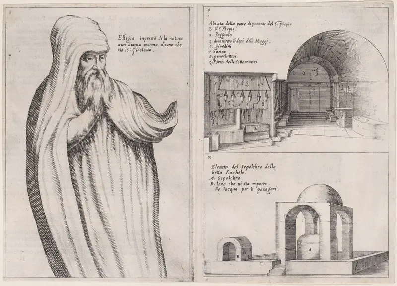 Plates 7 and 8, from "Trattato delle Piante & Immagini de Sacri Edifizi di Terra Santa" (Treatise of the Plans & Images of the Sacred Buildings of the Holy Land) Wall Art by Jacques Callot - High-Resolution Digital Print