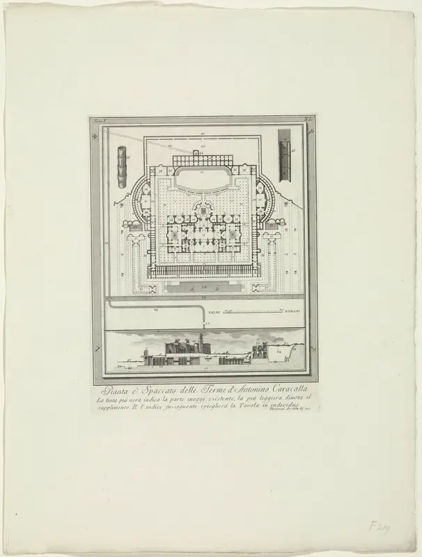 Plattegrond en doorsnede van de Thermen van Caracalla te Rome Wall Art by Unknown - High-Resolution Digital Print