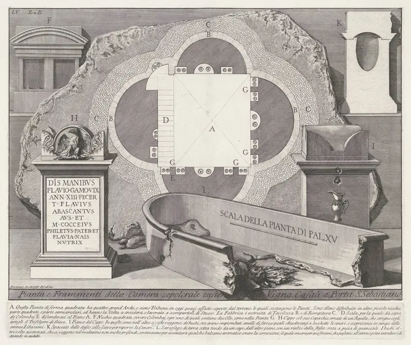 Plattegrond en fragmenten uit graftombe bij Vigna Casali Wall Art by Unknown - High-Resolution Digital Print