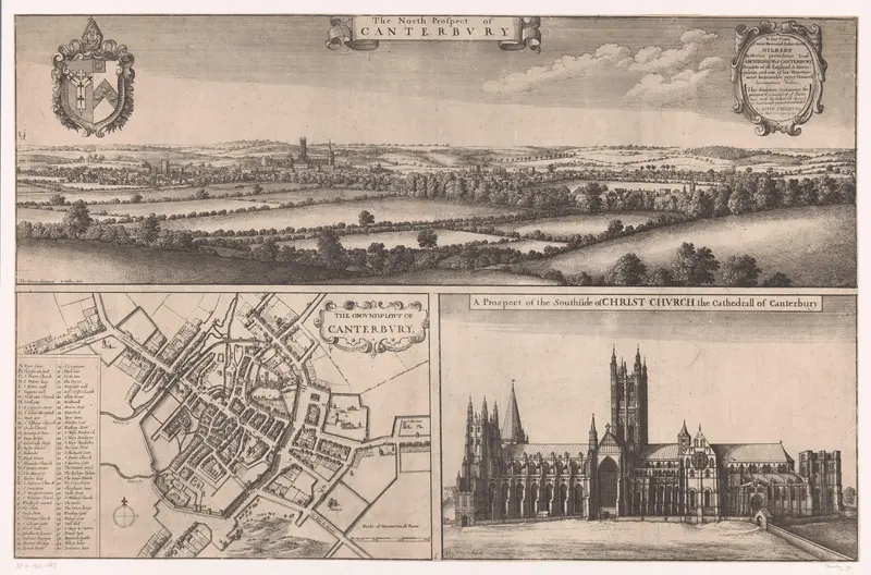 Plattegrond en gezicht op Canterbury en Kathedraal van Canterbury Wall Art by Unknown - High-Resolution Digital Print