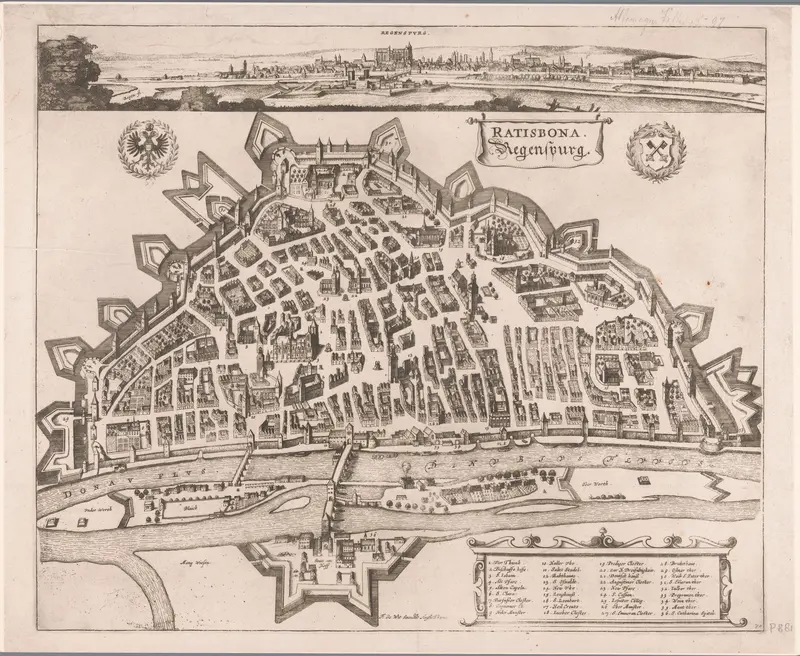 Plattegrond en gezicht op Regensburg Wall Art by Unknown - High-Resolution Digital Print