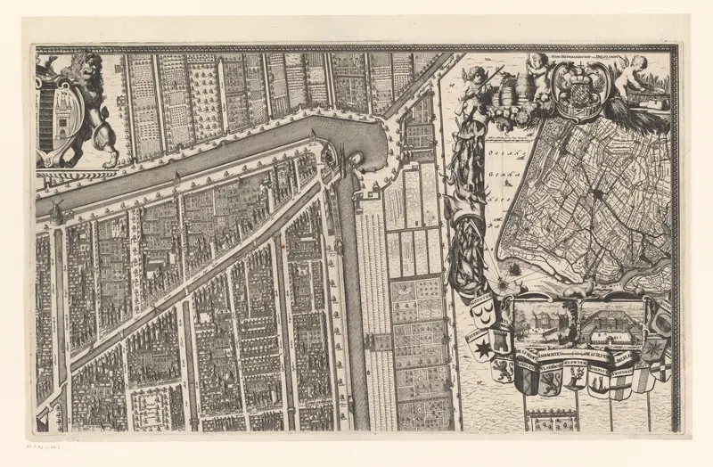 Plattegrond van de Kaart Figuratief van Delft (deel rechtsboven) Wall Art by Andries Hoogenboom - High-Resolution Digital Print