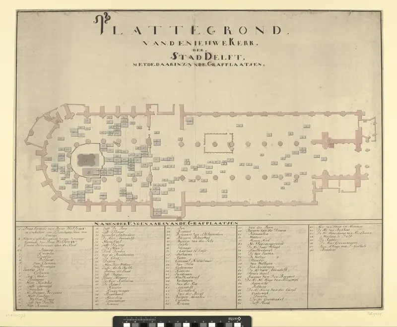 Plattegrond van de Nieuwe Kerk te Delft met de ligging van de graven, 1751 Wall Art by anonymous - High-Resolution Digital Print