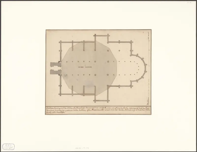 Plattegrond van de Oude Kerk te Amsterdam met omtrek voor het ontwerp van een koepelkerk Wall Art by anonymous - High-Resolution Digital Print