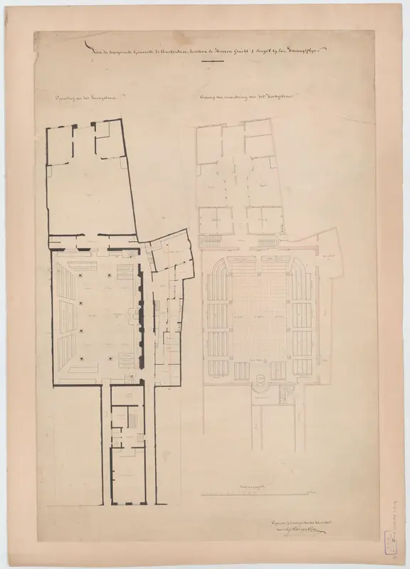Plattegrond van de Singelkerk te Amsterdam voor en na verbouwingen Wall Art by Martinus Gerardus Tetar van Elven - High-Resolution Digital Print