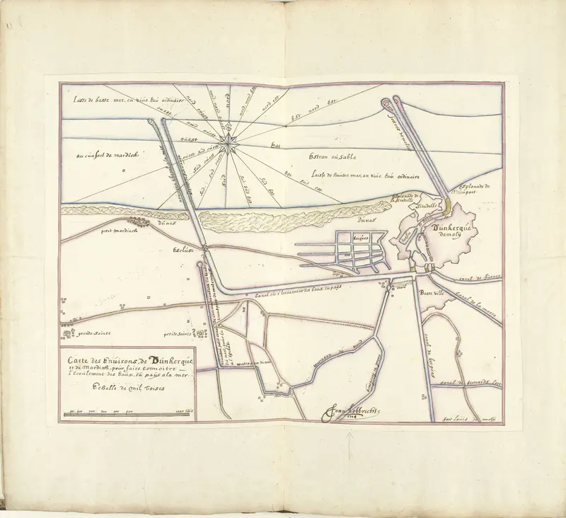 Plattegrond van de waterhuishouding in het gebied tussen Fort Mardijk en Duinkerke, 1714 Wall Art by Unknown - High-Resolution Digital Print