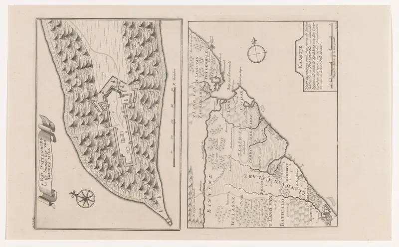 Plattegrond van fort Oostenburgh en een kaart van het gebied tussen Batticaloa en Trincomalee Wall Art by Unknown - High-Resolution Digital Print