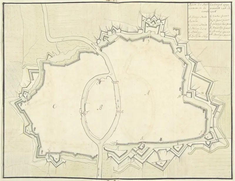 Plattegrond van Kortrijk, 1706 Wall Art by Samuel Du Ry de Champdoré - High-Resolution Digital Print