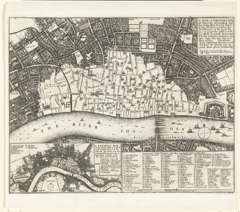 Plattegrond van Londen na de grote brand van 1666 Wall Art by Unknown - High-Resolution Digital Print