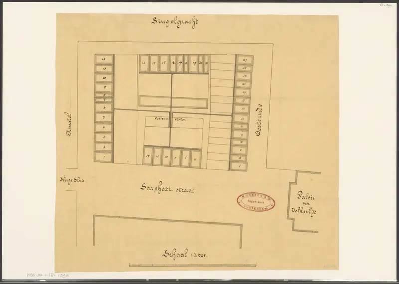 Plattegrond voor aanleg van elektrische verlichting in een huizenblok aan de Sarphatistraat te Amsterdam Wall Art by Unknown - High-Resolution Digital Print