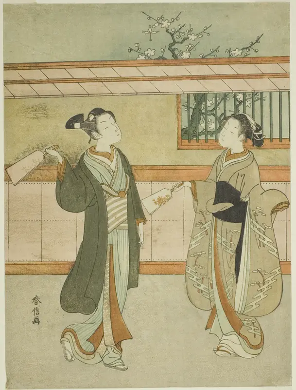 Playing Battledore and Shuttlecock Wall Art by Suzuki Harunobu - High-Resolution Digital Print