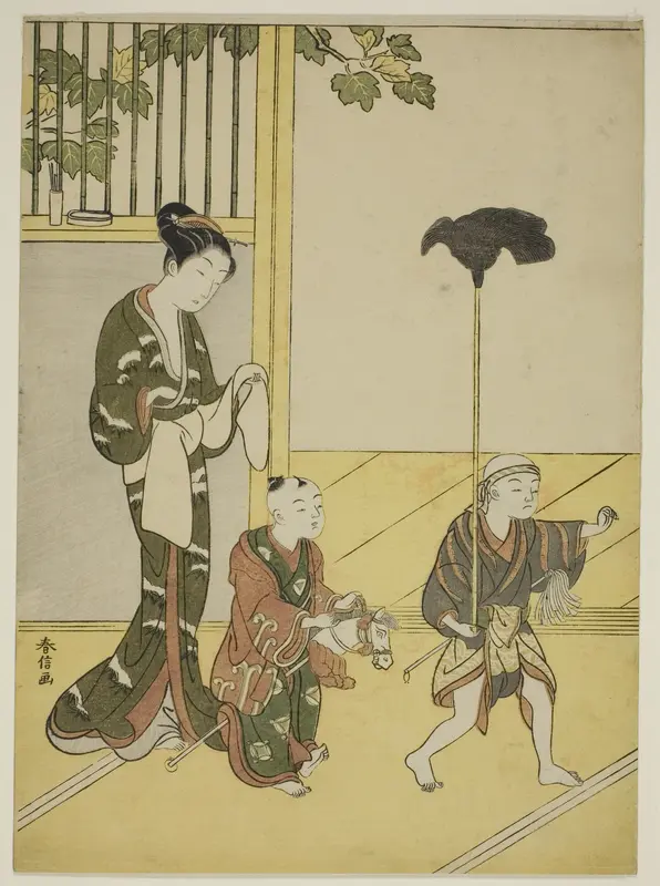 Playing Daimyo's Procession Wall Art by Suzuki Harunobu - High-Resolution Digital Print