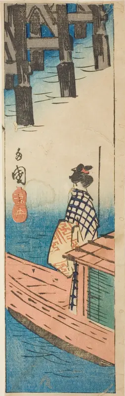 Pleasure Boat at Ryogoku Bridge (Ryogoku suzumibune), section of a sheet from the series "Cutouts of Famous Places in Edo (Harimaze Koto meisho)"