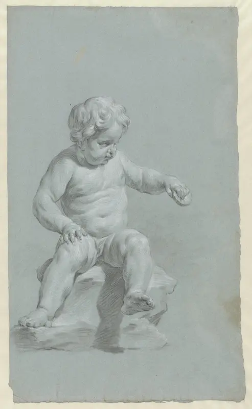 Pleisterstudie van een zittend naakt kind Wall Art by Cornelis Joseph d' Heur - High-Resolution Digital Print