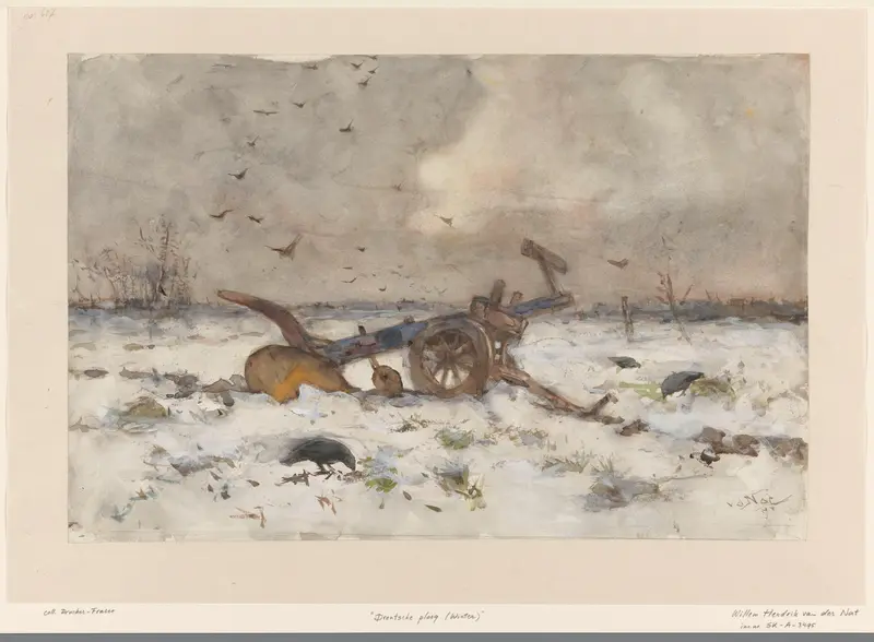 Ploeg op besneeuwde akker Wall Art by Unknown - High-Resolution Digital Print