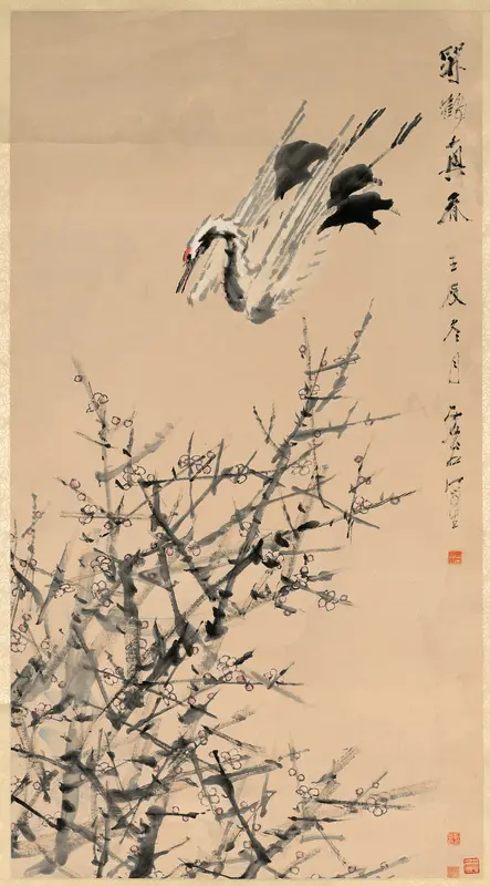 Plum Blossoms, Crane, and Spring Wall Art by Xugu - High-Resolution Digital Print
