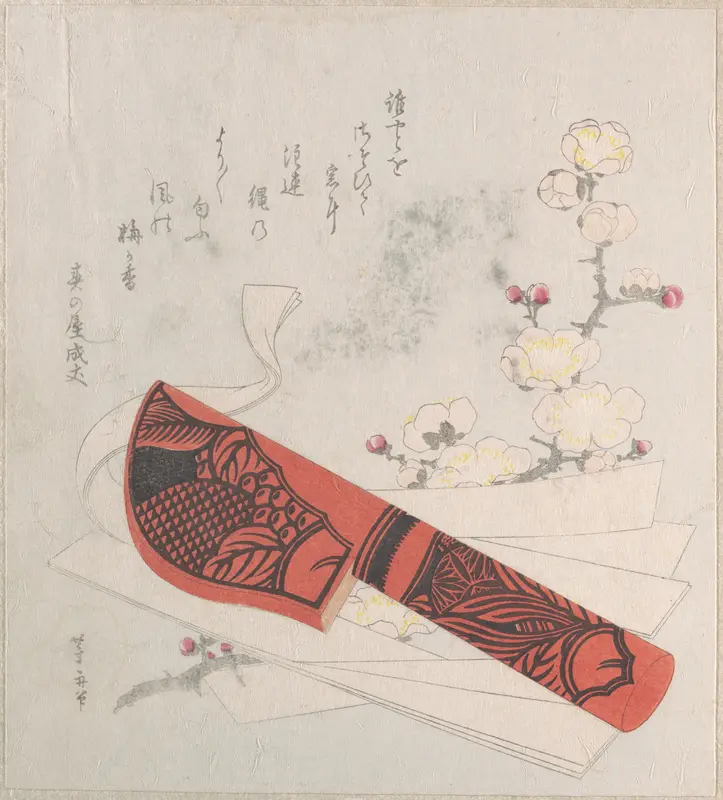 Plum Blossoms, Cut Paper and a Knife in Sheath