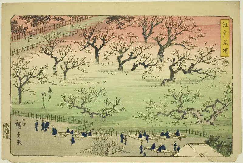 Plum Garden at Kameido (Kameido Umeyashiki), from the series "Famous Places in Edo (Edo meisho)"