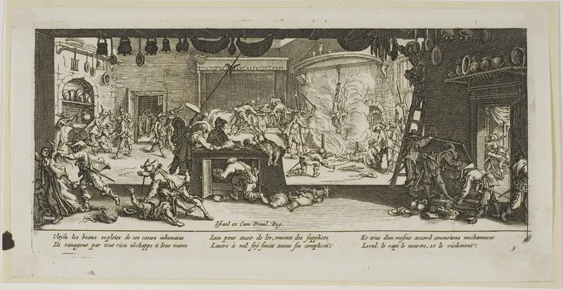 Plundering a Large Farmhouse, plate five from The Large Miseries of War Wall Art by Gerrit Lucasz van Schagen - High-Resolution Digital Print