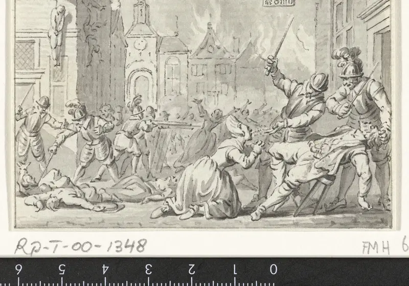 Plundering en moord op de smid Huibert Willemszoon van de Eijcken door Spaanse troepen te Naarden, 1 december 1572 Wall Art by Jacobus Buys - High-Resolution Digital Print