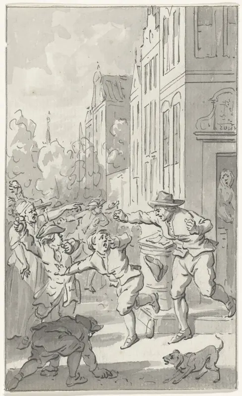 Plundering van het huis van een Fransgezinde visverkoper te Deventer, 1747 Wall Art by Jacobus Buys - High-Resolution Digital Print