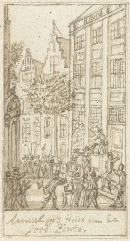 Plundering van het Pintohuis tijdens het Aansprekersoproer te Amsterdam, 1696 Wall Art by Simon Fokke - High-Resolution Digital Print