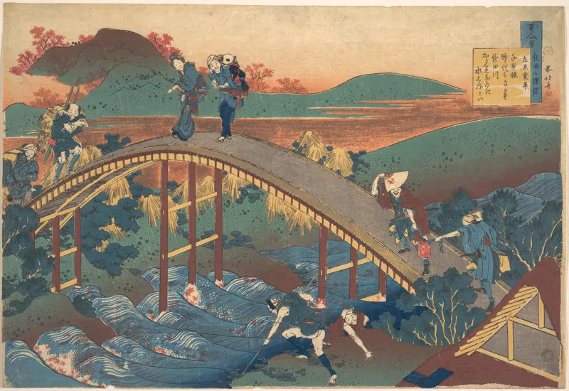 Poem by Ariwara no Narihira, from the series One Hundred Poems Explained by the Nurse (Hyakunin isshu uba ga etoki)