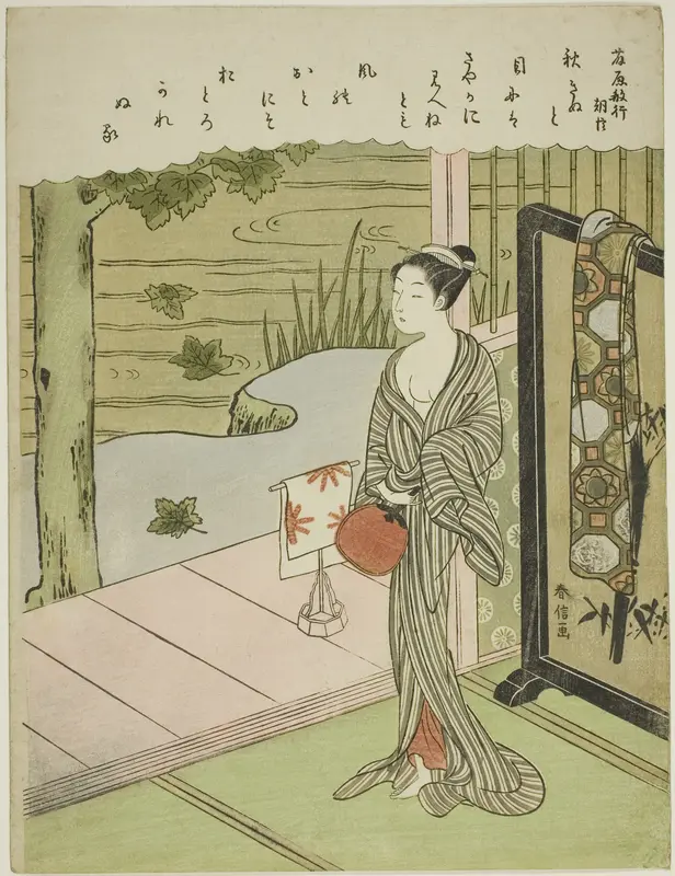 Poem by Fujiwara no Toshiyuki, from an untitled series of Thirty-Six Immortal Poets Wall Art by Suzuki Harunobu - High-Resolution Digital Print