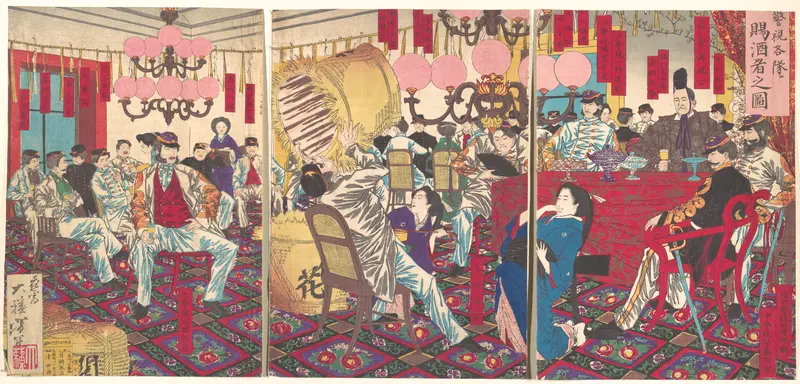 Police Superintendant's Party: A Gift of Food and Drink Wall Art by Tsukioka Yoshitoshi - High-Resolution Digital Print